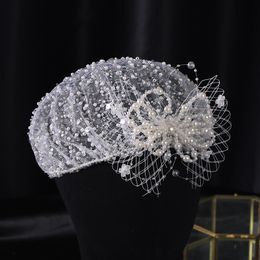 Wedding Hair Jewelry White Simulated Pearl Headband Fascinator Hat Vintage Bridal Headpiece Hairbands Accessories Handmade Birdcage Veil 230609