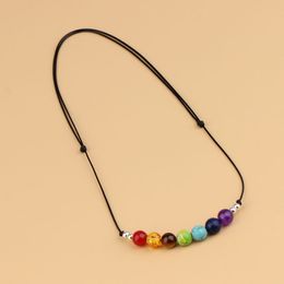 Colorful Natural Stone Bead Handmade Rope Chain Pendant Necklaces For Women Girl Party Club Decor Fashion Jewelry