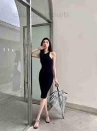 Basic & Casual Dresses Designer High end Spring/Summer Back Hole Digging Machine Design Spicy Girl Knitted Elastic Dress MI5Q