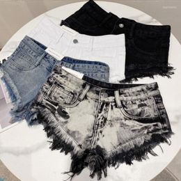 Women's Shorts 2023 Summer Denim Short Woman Design High Street Ripped Tassel Super Women Jeans Vintage W540