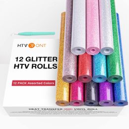 Wallpapers HTVRONT 12 Pack Glitter Colours 25X150cm 10inX5ft PU Heat Transfer Vinyl Roll for Cricut DIY Iron on T shirt Printing HTV Film 230609