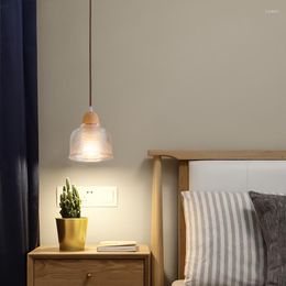 Pendant Lamps Chandeliers Simple Wood Glass Modern LED Lamp E27 Bulb For Living Study Room Bedroom Bedside Flats Loft Indoor Light