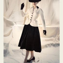 Women's Jackets Women Vintage 50s Look Style Wool Tweed Coat In White Elegant Jacket