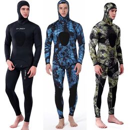 Wetsuits Drysuits 5mm Camouflage Wetsuit Long Sleeve Fission Hooded 2 Pieces Of Neoprene Submersible For Men Keep Warm Waterproof Diving Suit 230608