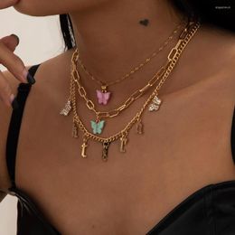 Pendant Necklaces PuRui Bohemian Cute Butterfly Choker Necklace For Women Letter Pendants Statement Paperclip Chain Layered Jewellery Gift