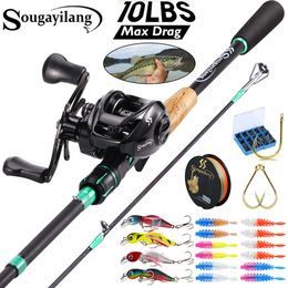 Rod Reel Combo Sougayilang Fishing Rods 1.8 2.1m Carbon Fibre Casting and 7.2 1 Gear Ratio with Lure Line for Bass 230609