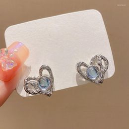 Stud Earrings Silver Colour Heart For Women Girls Blue Korean Metal Resin Wedding Party Fashion Jewellery Accessories Gift