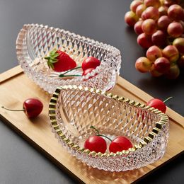 Bowls Japanese Style Creative Glass Sashimi Bowl Boat Shaped Salad Dessert Fruit Plate Gold Rimmed Decorative