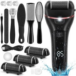 Callus Remover Polisher Feet Electric File Rechargeable Foot Scrubber Pedicure kit with 3 Roller Heads Cracked Heels and Dead Skin