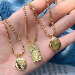 Pendant Necklaces 5Pcs Vintage Crystal CZ Pave Star Necklace Box Chain Women Fashion Geometric Can Open Charm Jewellery Friendship Gift