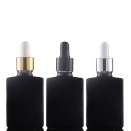 Frosted Black Clear Glass Essential Oil Perfume Bottle 30ml E Liquid Serum Pipette Dropper Bottles Square with Gold Silver Black Cap Wwcxr