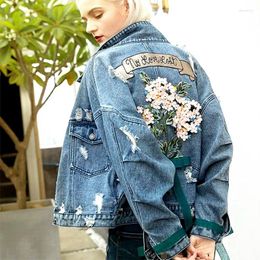 Women's Jackets Denim Jacket Women Embroidery Flower Appliques Letters Jeans Outerwear Coat Loose OVERSIZED Causal Clothing NZ13