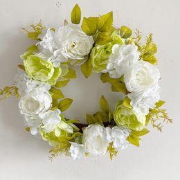 Decorative Flowers Fake Peony Wreath Chic Bright Color Rattan-Ring Wedding Decoration Front Door Decor Flower