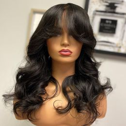 Synthetic Wigs Body Wave Fringe Wig Long Human Hair With Bangs Brazilian Full Machine Made Bang Virgin For Women 230609