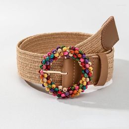 Belts Summer Colourful Round Buckle PP Grass Belt For Women Bohemian Beach Style Versatile Dresses Hand-woven Fashion