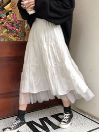 Skirts Boho Long Skirt for Women Harajuku Korean Style White Black Maxi Teenagers High Waist School 230608