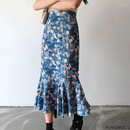 Skirts S 2023 Chic Korea Clothes Summer Women Cute Sweet Girls Floral Holiday Date High Waist Retro Vintage Ruffles Long