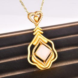 Pendant Necklaces Hetian White Jade Love Shaped Inherits Ancient Gilding Process And Inlays Into Jasper Necklace