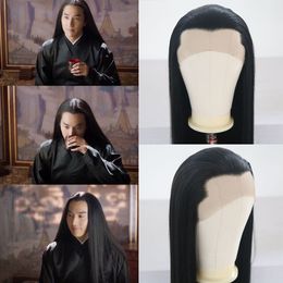 Hair pieces AIMEYA Free Part Black Lace Front Long Silky Straight Synthetic High Temperature for Men or Women Cosplay 230609