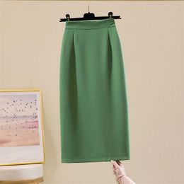 Skirts Solid Knee Length Skirt Women In Summer High Waist Medium A-line Simple Back Split Hip Wrap One-step