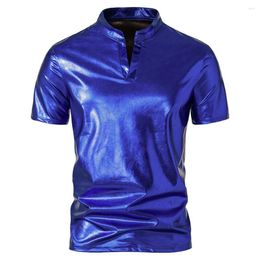 Men's T Shirts Mens Short Sleeve Top Shiny Glossy T-shirt For Man Disco Party V-Neck Slim Tee Summer Night Club Wear Stage Costume