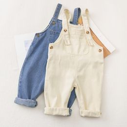 Overalls Fall Summer Denim Baby Girl Boy Solid Jeans Jumpsuit Pocket Children Casual Loose Rompers Blue Kids Outfits 230609