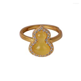 Cluster Rings BAIFUMING 925 Sterling Silver Gold-plated Natural Amber Ring Personalised Simple Gourd Women's Open