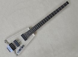 4 Strings Acrylic Headless Electric Bass Guitar with Floyd Rose Rosewood Fretboard 24 Frets Customizable