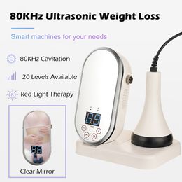 Portable Slim Equipment 2 in 1 80KHz Ultrasonic Cavitation Weight Loss Machine with Mirror Ultrasound Body Massage Fat Reduce Slimming Tool LED Therapy 230608
