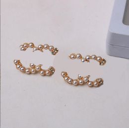 Gold Plated Designers Letters Stud Geometric Famous Women Round Crystal Rhinestone Pearl Earring Wedding Party Jewerlry Accessorie 20style