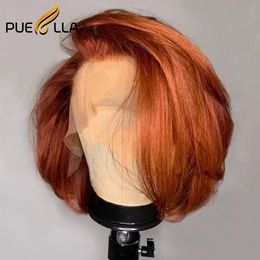 Human Chignons Side Part 5x5 Lace Closure Wig 13x4 Ginger Front Coloured Hair Wigs Brown Short Bob Frontal Pixie Cut 230609