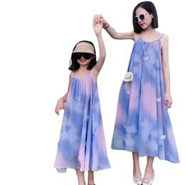 Family Matching Outfits Summer Girl Dress Mother Daughter Woman Maxi Long Beach Wear Clothes Match Fashion 230608