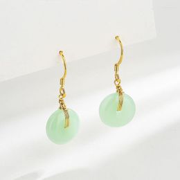 Dangle Earrings Green Jade Donut For Women Accessories Amulet Luxury 925 Silver Gift Gemstones Designer Fashion Jewelry Gifts Natural
