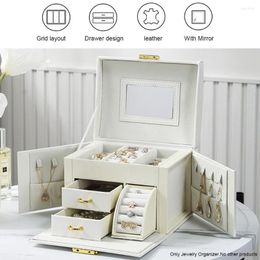 Jewellery Pouches Modern Earrings Drawer Design Necklace Holder Display Tray With Mirror PU Leather Rings Organiser Storage Box Watch Case