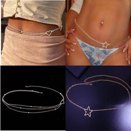 Other Fashion Accessories Luxury Heart Star Waist Chain Belt Sexy Body Jewellery for Women Charm Bikini Bling Crystal Belly Waistband 230609