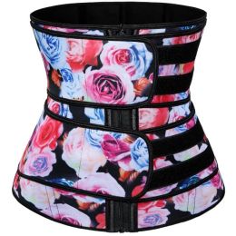Premium Waist Trainer Neoprene Fabric Rose Print Sauna Sweat Belts Corset Cincher Waist Trimmer Body Shaper Slimming Shapewear DHL Free