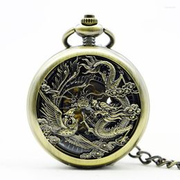 Pocket Watches 5Pcs/lot Vintage Chinses Flying Dragon&Phoenix Pendant Bronze Watch Mechanical Hand Wind Gift