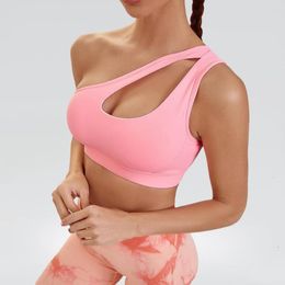 Yoga Outfit Sexy Single Strap Fitness Bra Lady Solid Colour Sports Top Hollow Out Women Gym Workout Underwear With Chest Pad