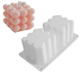 Candles 3D Love Heart Candle Silicone Mould DIY Aromatherapy Art Candle Making Gypsum Soap Mold DIY Square Bubble Dessert Supplies 230608