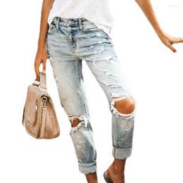 Women's Jeans Women Fashion Mid Waist Boyfriend Big Ripped Hole Casual High Street Denim Pants Sexy Vintage Pencil Jean Streetw