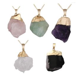 Pendant Necklaces Unique Natural Quartz Necklace Minimalist Lady Fashion Stone Jewelry Gold Plating Chain