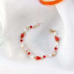 Charm Bracelets Red Strawberry Fresh Flower Bracelet 2023 In INS Fashion Jewelry Cute Gifts For Girls Women Wholesale