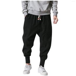 Men's Pants Cotton Solid Elastic Waist Plus Size Summer Sweatpants Men Trousers Joggers Drop-Crotch Casual Streetwear