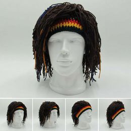 Beanie/Skull Caps Reggae Dreadlocks Skullies Unisex Jamaican Knitted Beanies Wig Braid Hat Rasta Hair Hat Beanies 230608