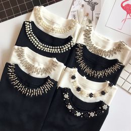 Women's Tanks Camis Chic O-Neck Ice Silk Knitted Vest Summer Beaded Thin Bottoming Shirt Sequin Crystal Sleeveless T-shirt Pearls Knitwear Tank Tops 230608