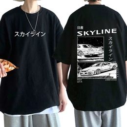 Men's T-Shirts Anime Drift AE86 Initial D Double Sided T-shirt O-Neck Short Sleeves Summer Casual Unisex R34 Skyline GTR JDM Manga T Shirts 230608