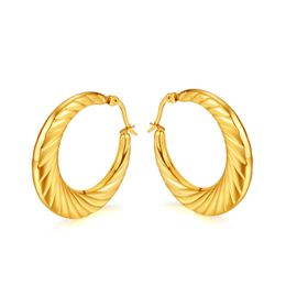 Gold-Plated Stainless Steel Round Thread Earring Hoop For Women Girls Fashion Party Jewelry 33mm Size