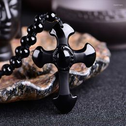 Pendant Necklaces Natural Frosted Obsidian Cross Manual Rope Women Men Necklace Fashion Jewellery For Gift Dropship