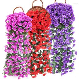 Decorative Flowers Violet Artificial Flower Garland Vine Fake Foliage Wall Hanging Basket Orchid Wedding Party Home Decor Viol