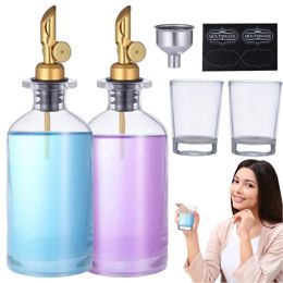 Dispensers C9ga Glass Mouthwash Dispenser Reusable Glass Stainless Steel Pour Spout Nosplash Funnel Set Refillable Bottle Barthroom